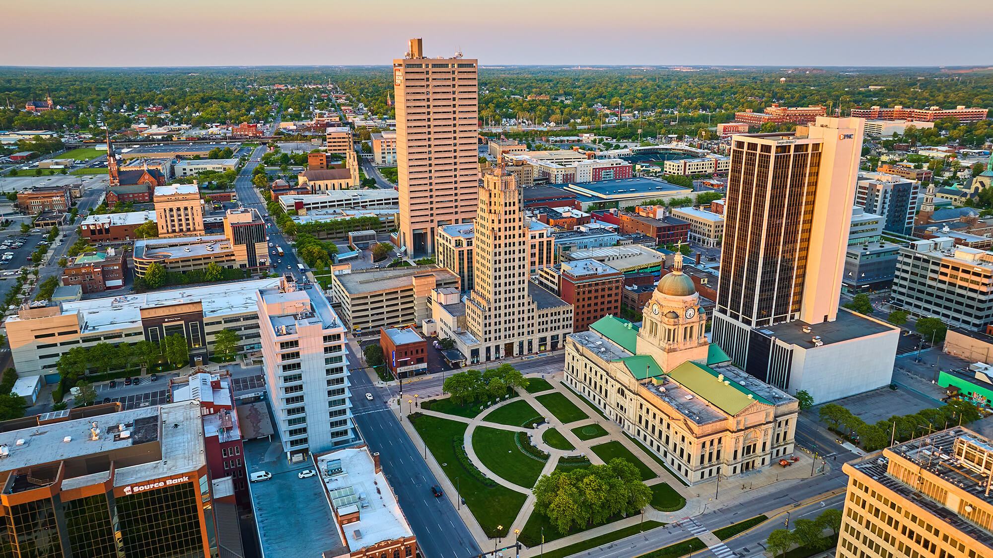 Downtown Fort Wayne with a view of the state capitol